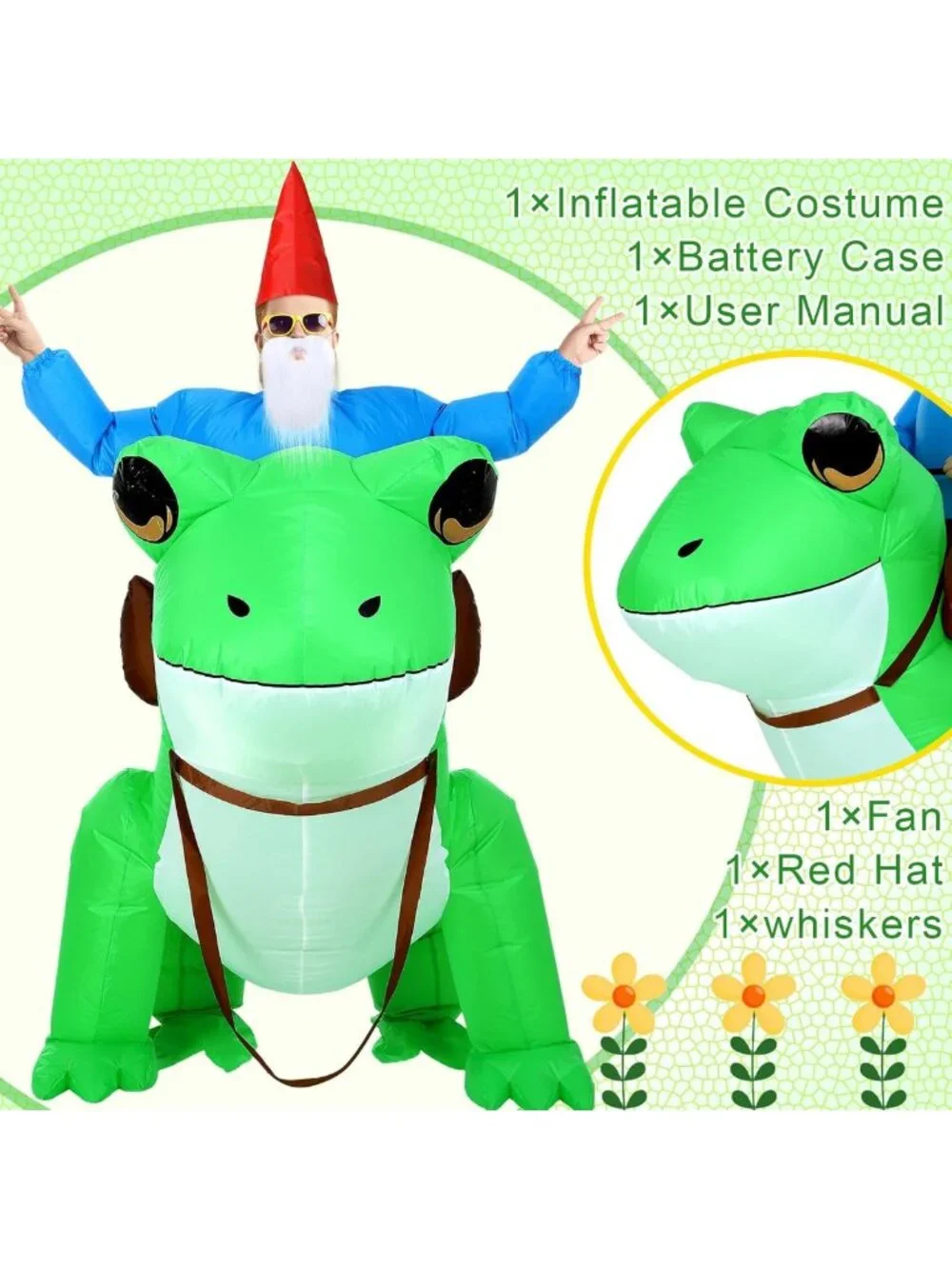 Unisex Inflatable Frog Costume for Adults - Fun Ride-On Gnome Outfit